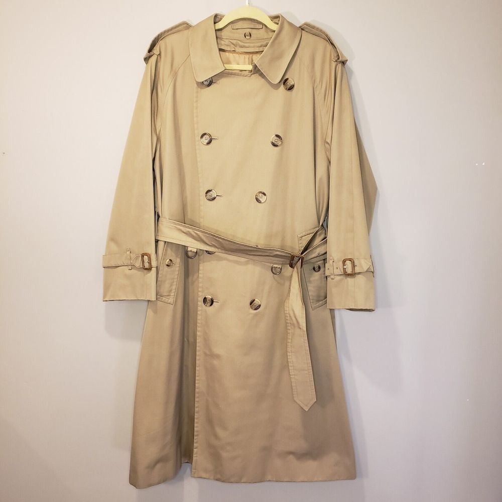 Burberry Mens Trench Coat 38S Long Nova Check Camel Lined Belted